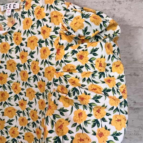 TCEC Floral Print Puff Shoulder Blouse Sz L Summer Cottagecore Vacation Boho - Picture 3 of 16